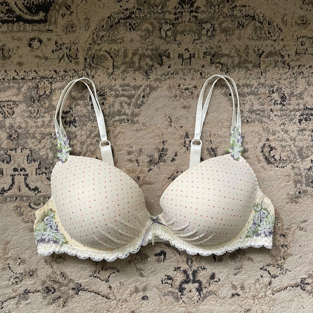 Antinea Euro Polka Dot Padded Bra Lace Womens Sz 38C coquette